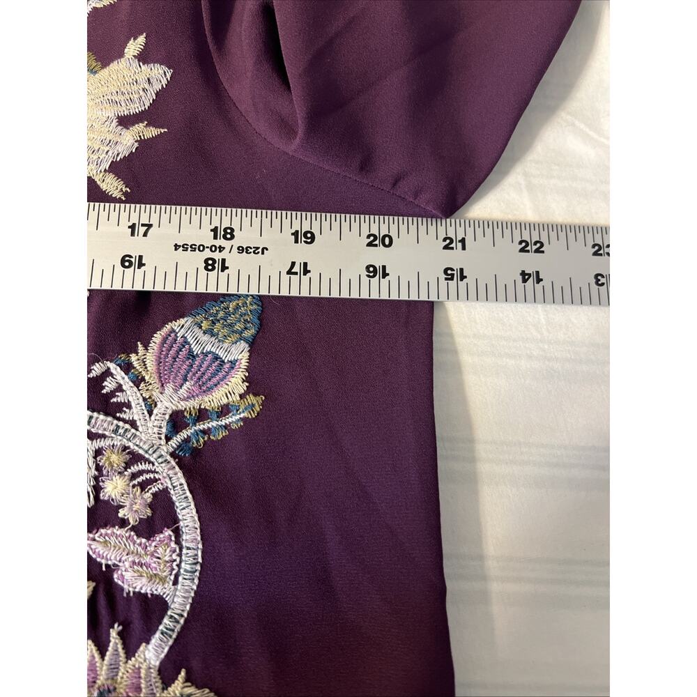 Chicos Womens Blouse Size 8/10 Purple Embroidered Boho Tassels Long Sleeve - Picture 6 of 7